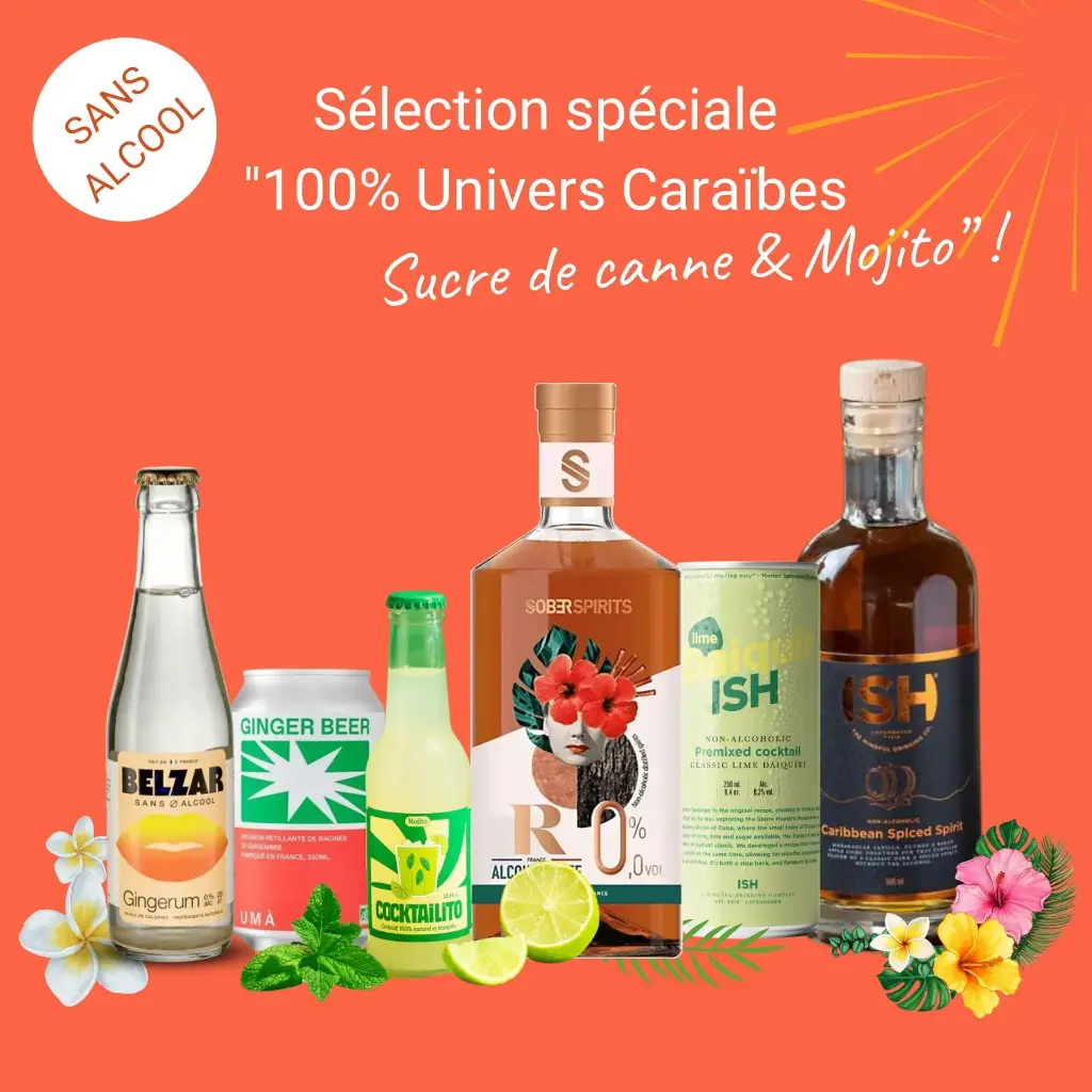 "Rhum sans alcool" - Sélection spéciale "100% Univers Caraïbes, Sucre de canne & Mojito" !